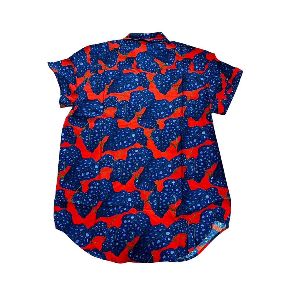 Wildfang Empower Button Up Shirt Red Blue Floral Monstera Leaf Size Small NWT - Picture 3 of 5